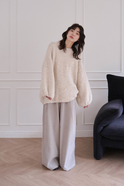 混色編織小澎袖毛衣