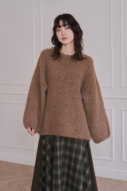 混色編織小澎袖毛衣