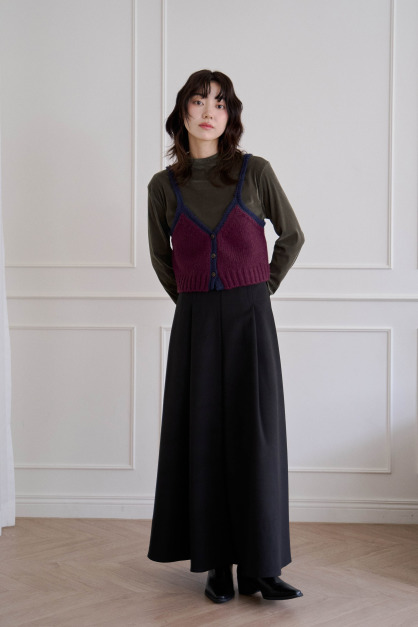 配色排釦針織短背心