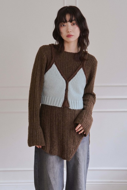 配色排釦針織短背心