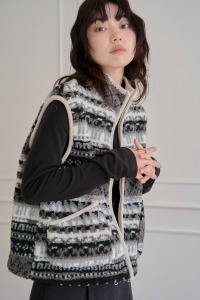 圖騰羊羔毛拉鍊背心