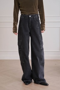 洗舊感刷白車線工裝褲