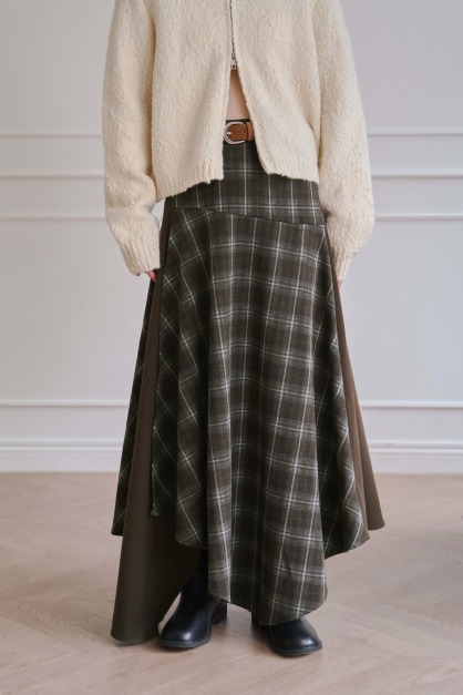 格紋拼接不規則長裙