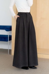 (預)厚毛呢壓褶寬擺長褲