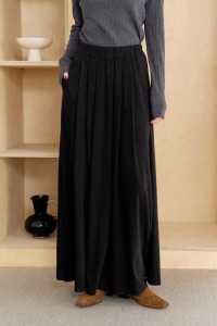 磨毛多壓褶鬆緊長裙