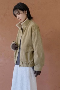 立領雙口袋刷絨麂皮外套