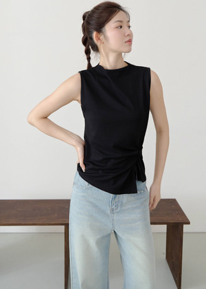 抓摺扭結開衩微領背心