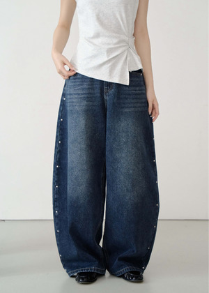 側邊小圓釘繭型牛仔褲