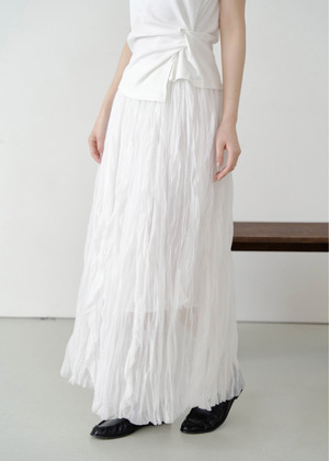 皺皺不規則蕾絲拼接長裙