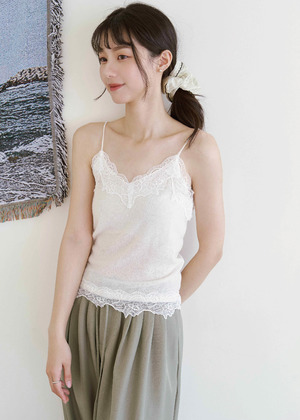 蕾絲拼接細肩針織背心