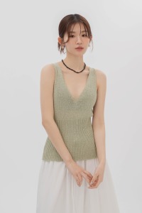 拼接坑條V領背心