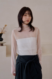 小點點透肌高領上衣