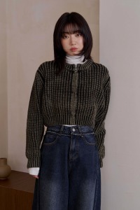 (預)洗舊混色拉鏈短毛衣