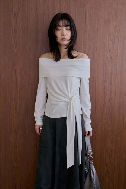 前綁結雙層平口長袖上衣