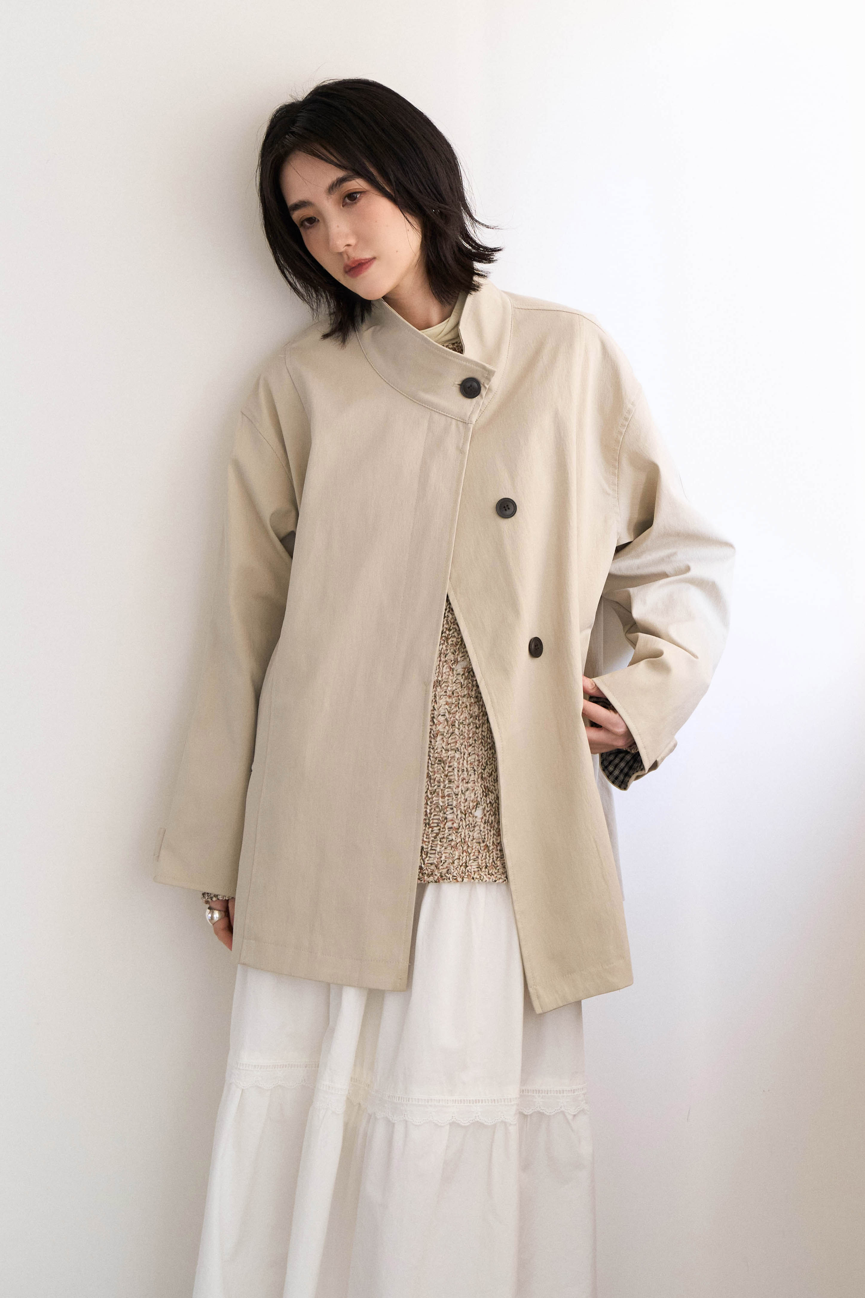 立領雙釦中版風衣