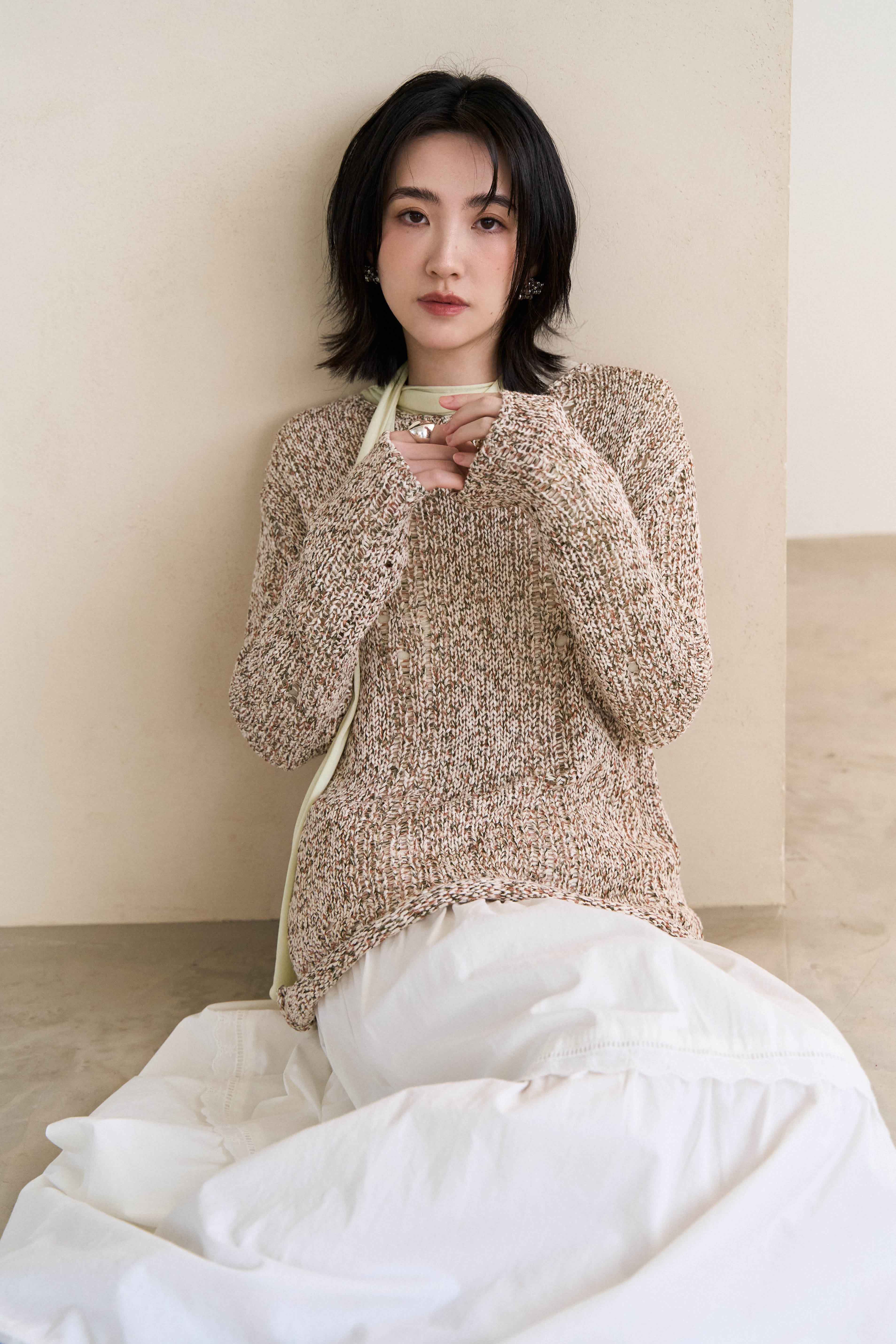 簍空刷破感混色修身毛衣