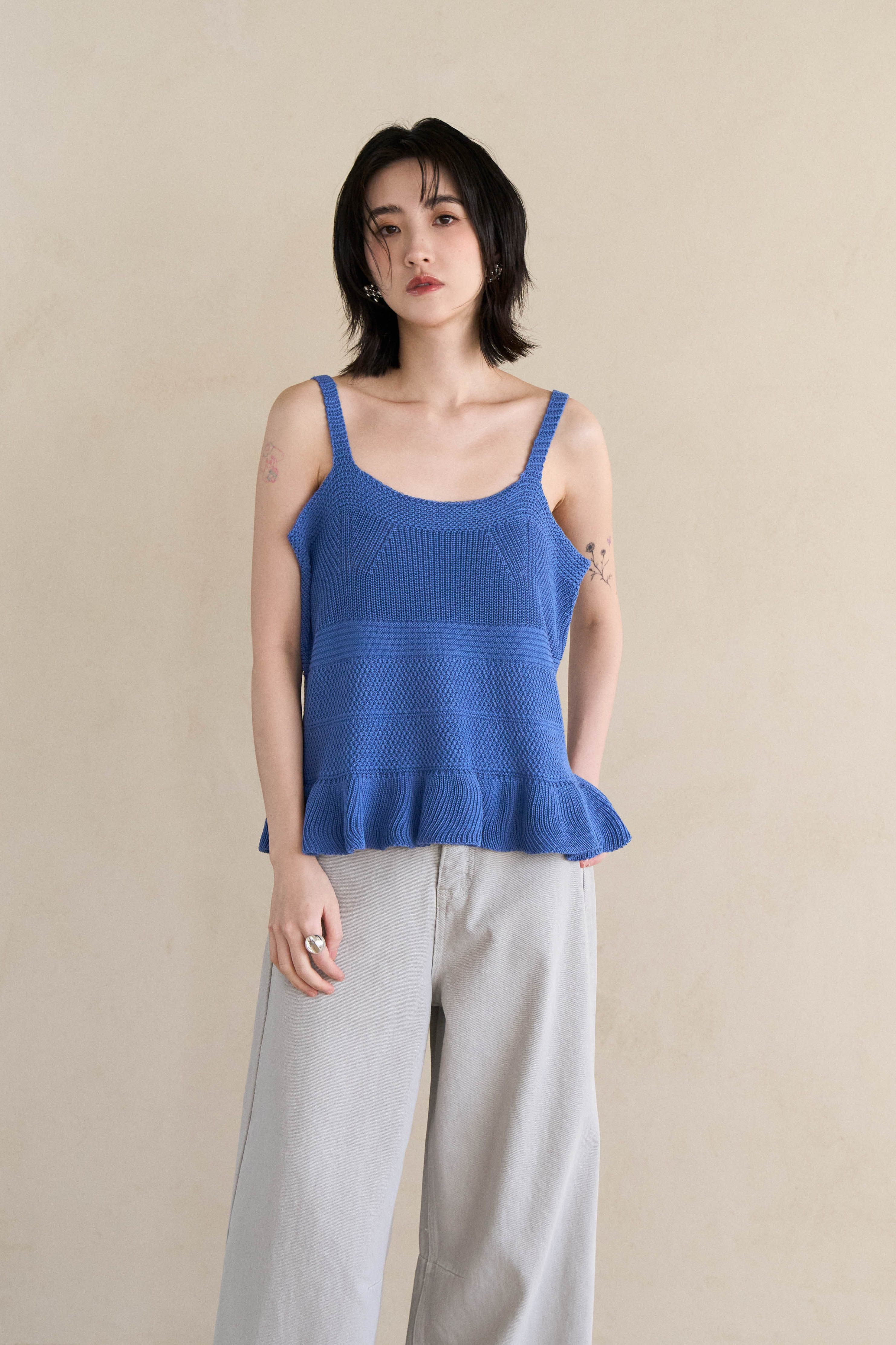 荷葉傘擺細肩針織背心