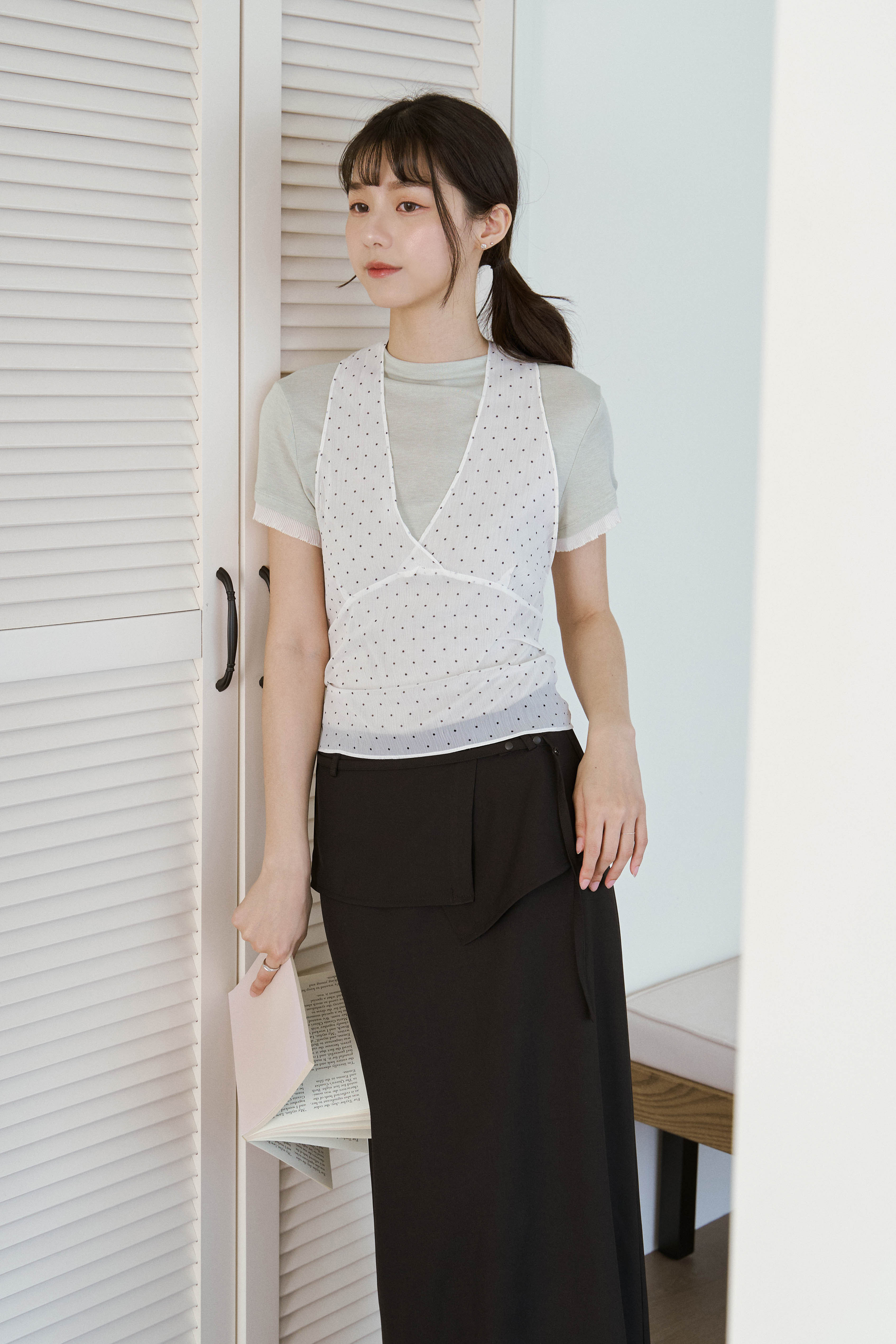 點點綁帶外罩式透紗背心
