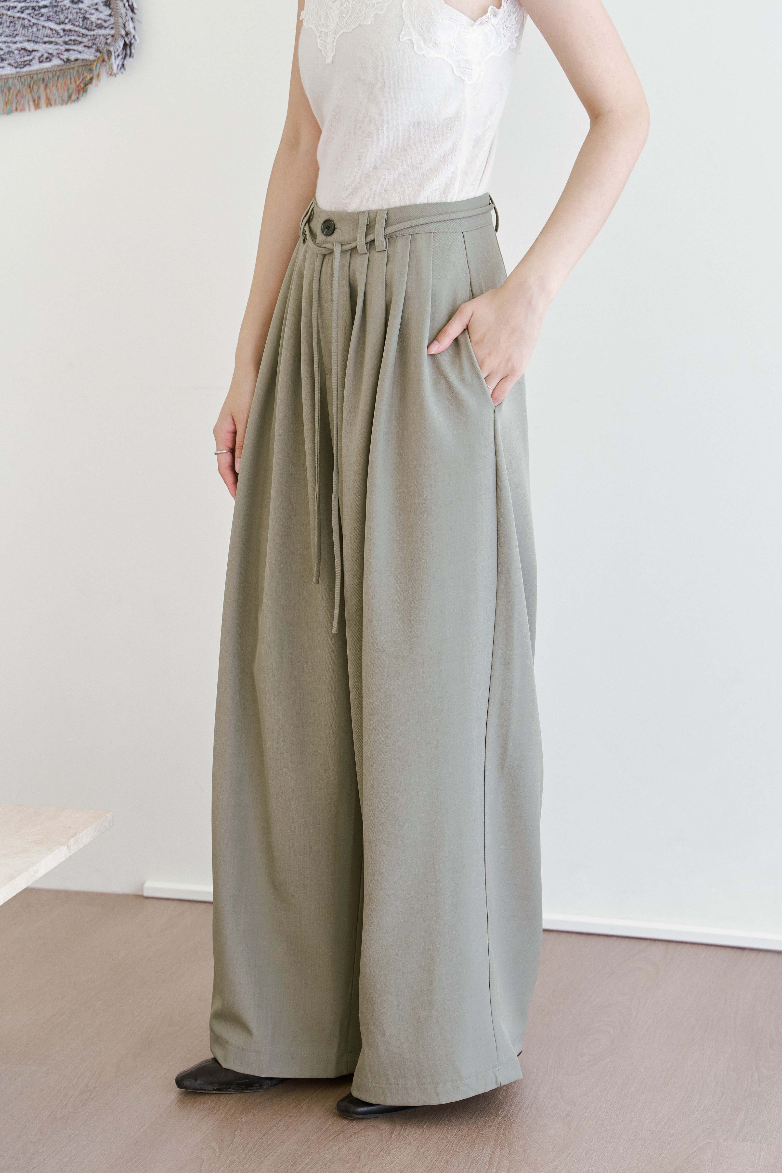 多摺綁繩寬鬆感西裝褲
