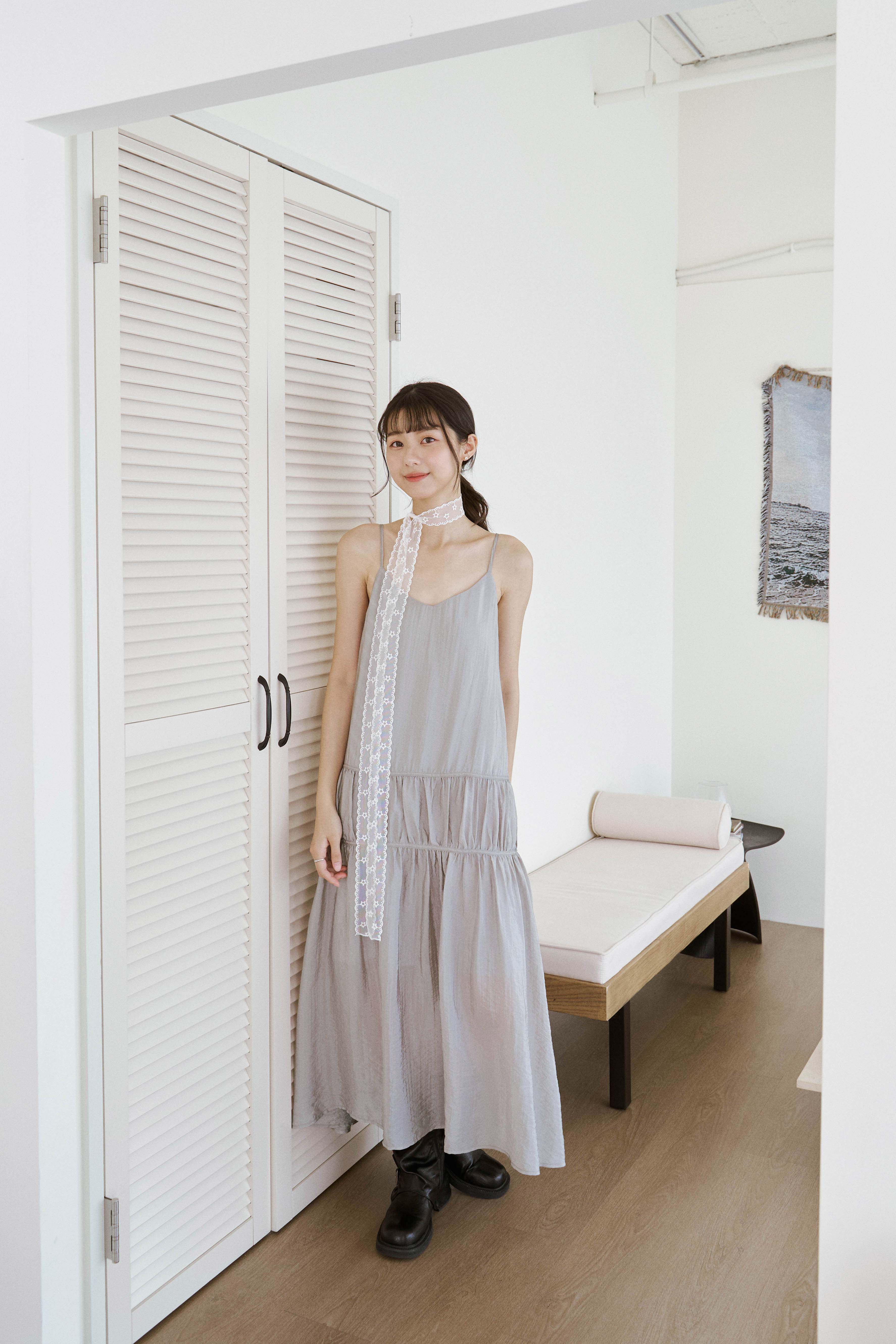 霧光感抓皺綁帶洋裝