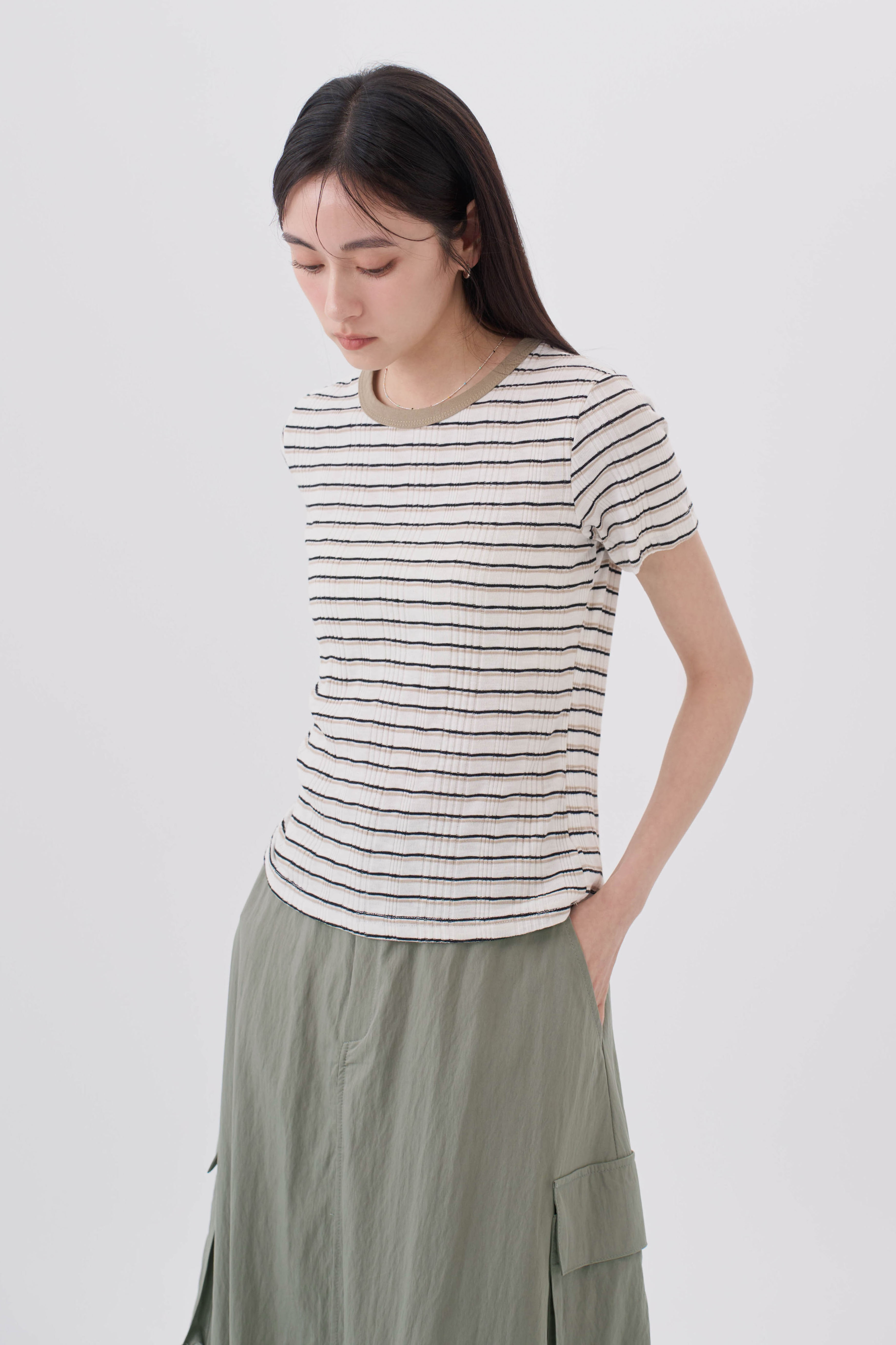 配色條紋TEE