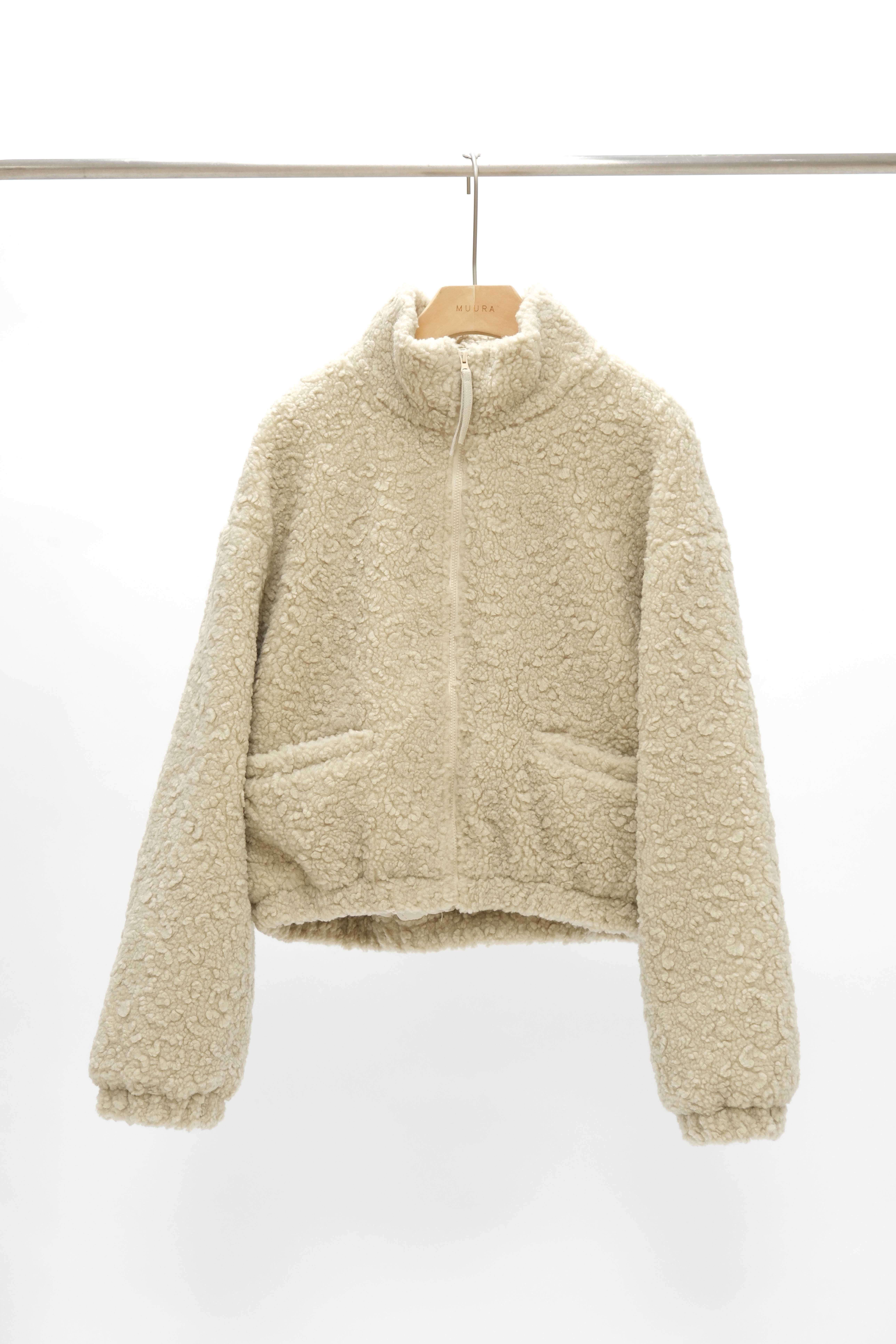 捲捲毛絨立領拉鏈外套