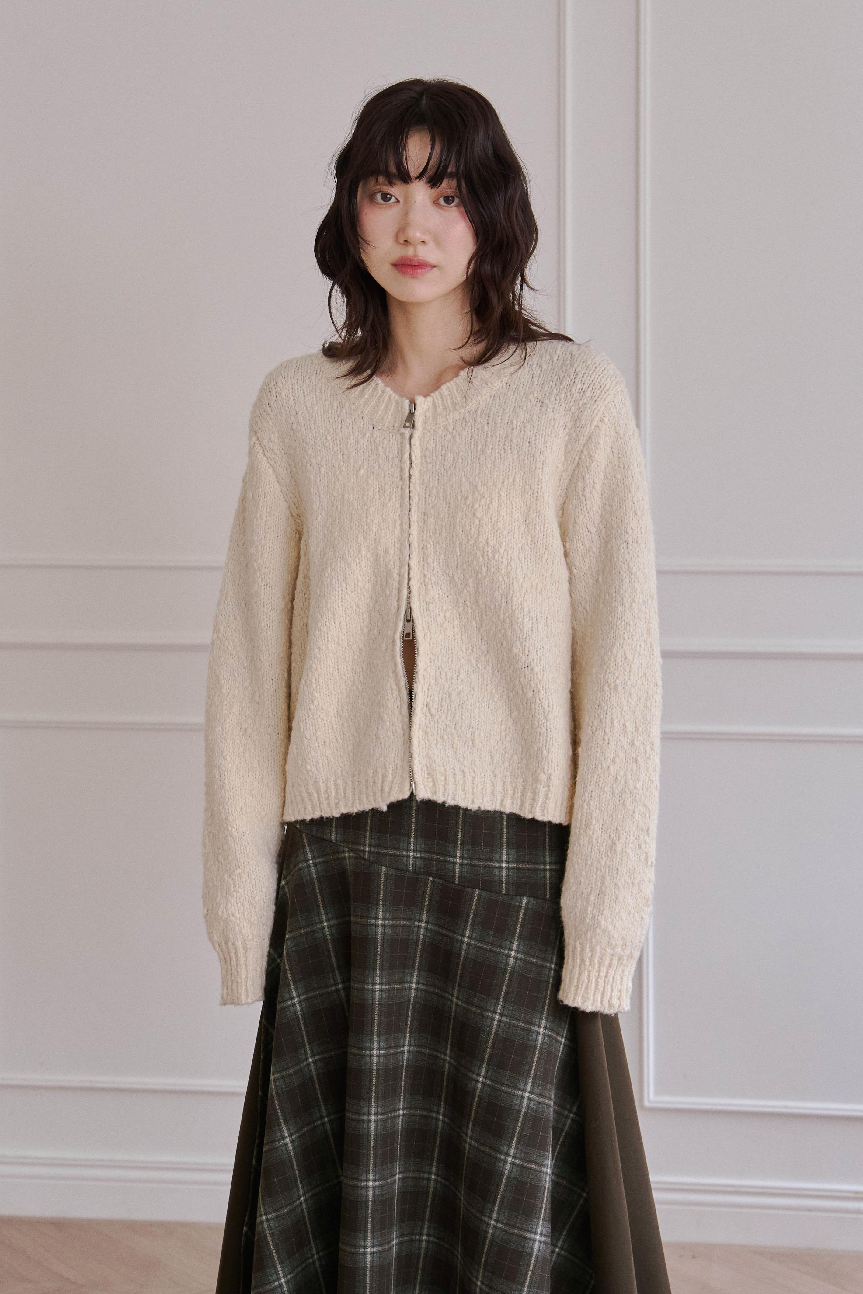 豆豆紗雙頭拉鏈毛衣