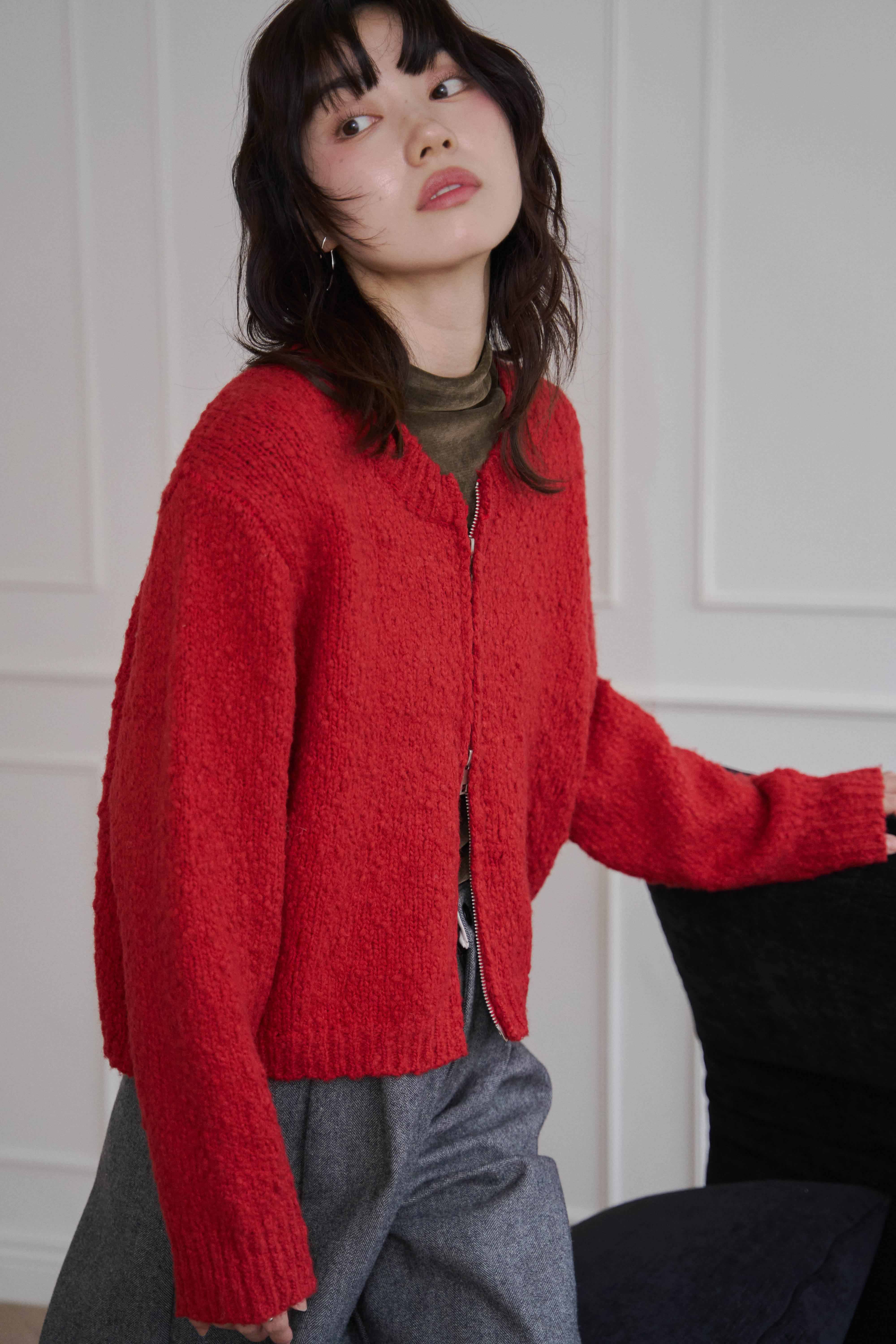 豆豆紗雙頭拉鏈毛衣