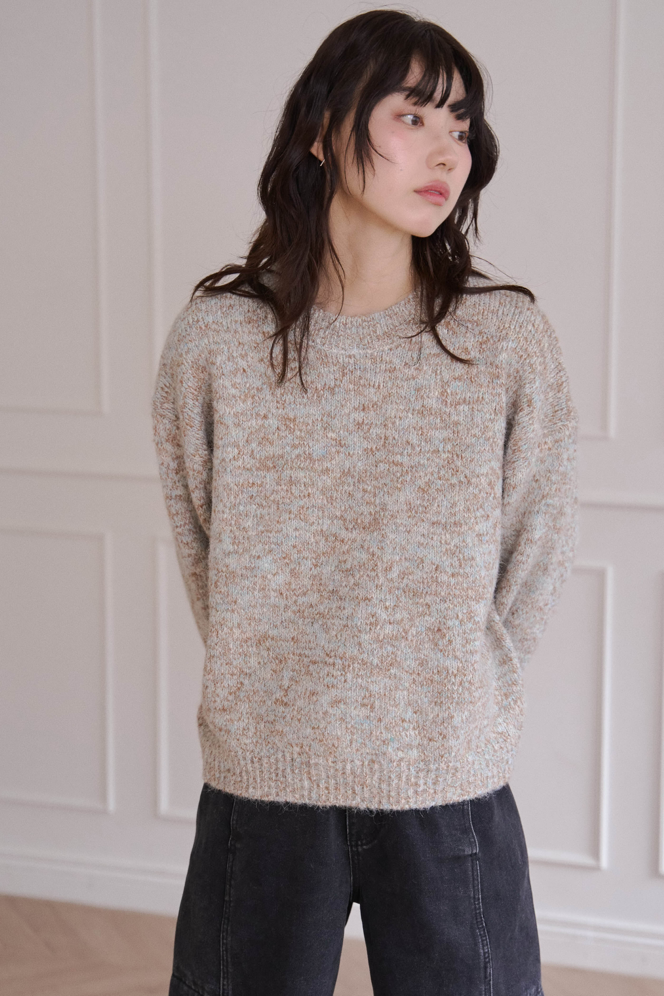 棉花糖混色圓領毛衣