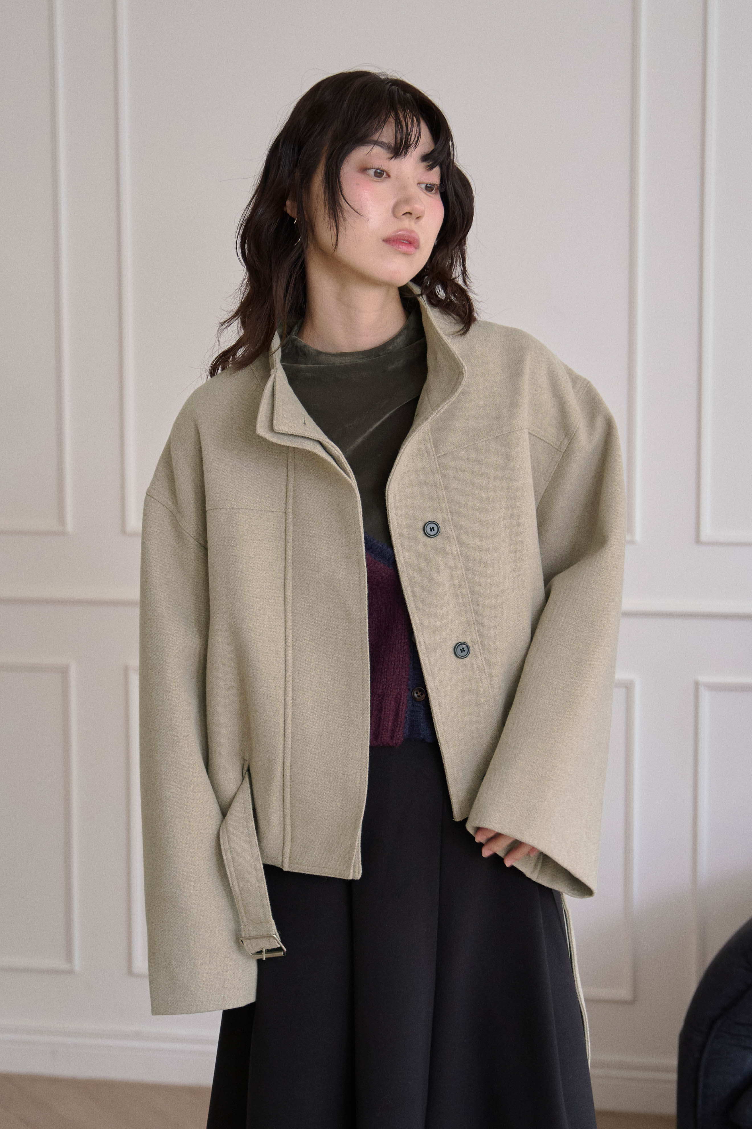 直藏釦釦環毛呢外套