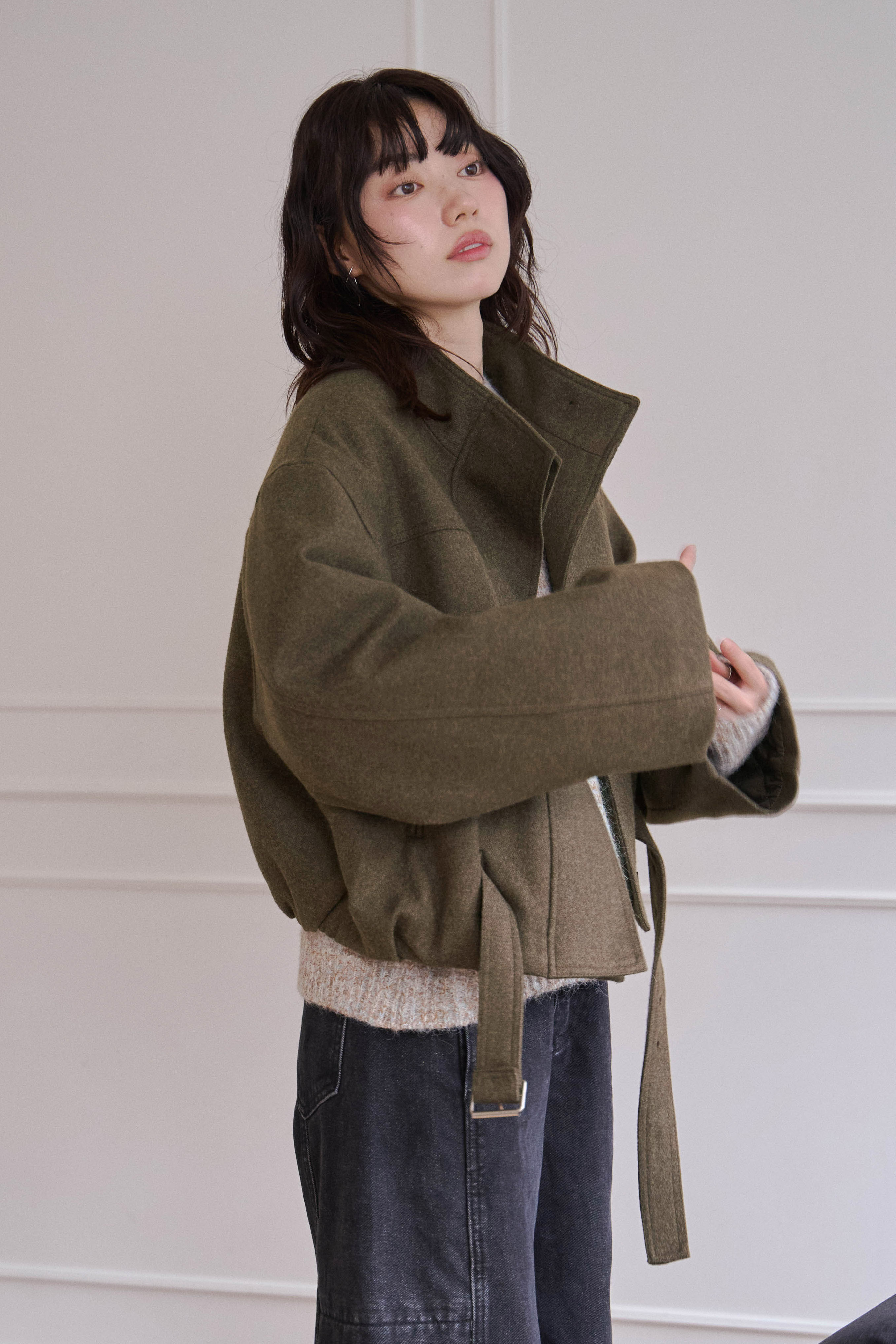 直藏釦釦環毛呢外套