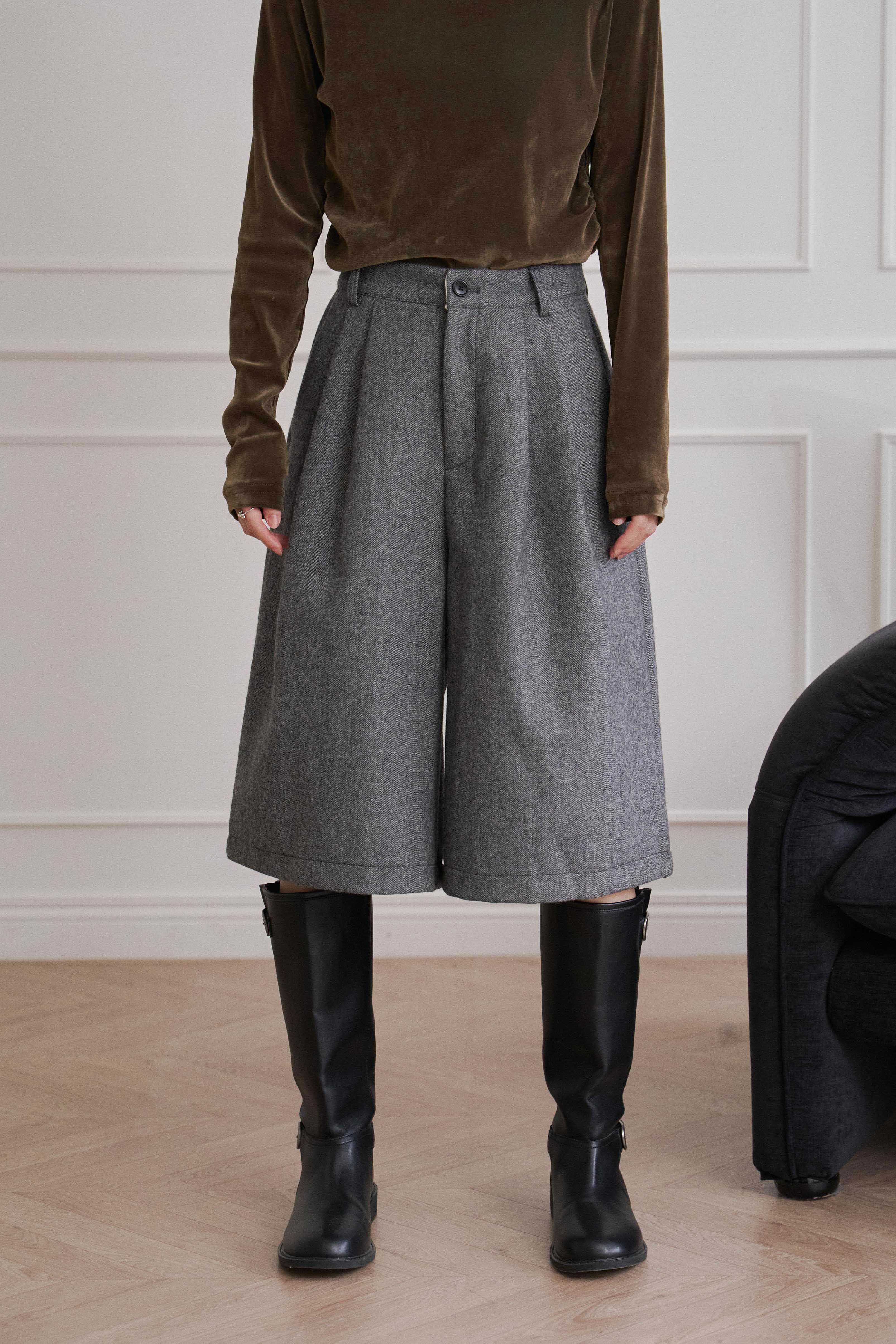 人字紋毛呢六分褲