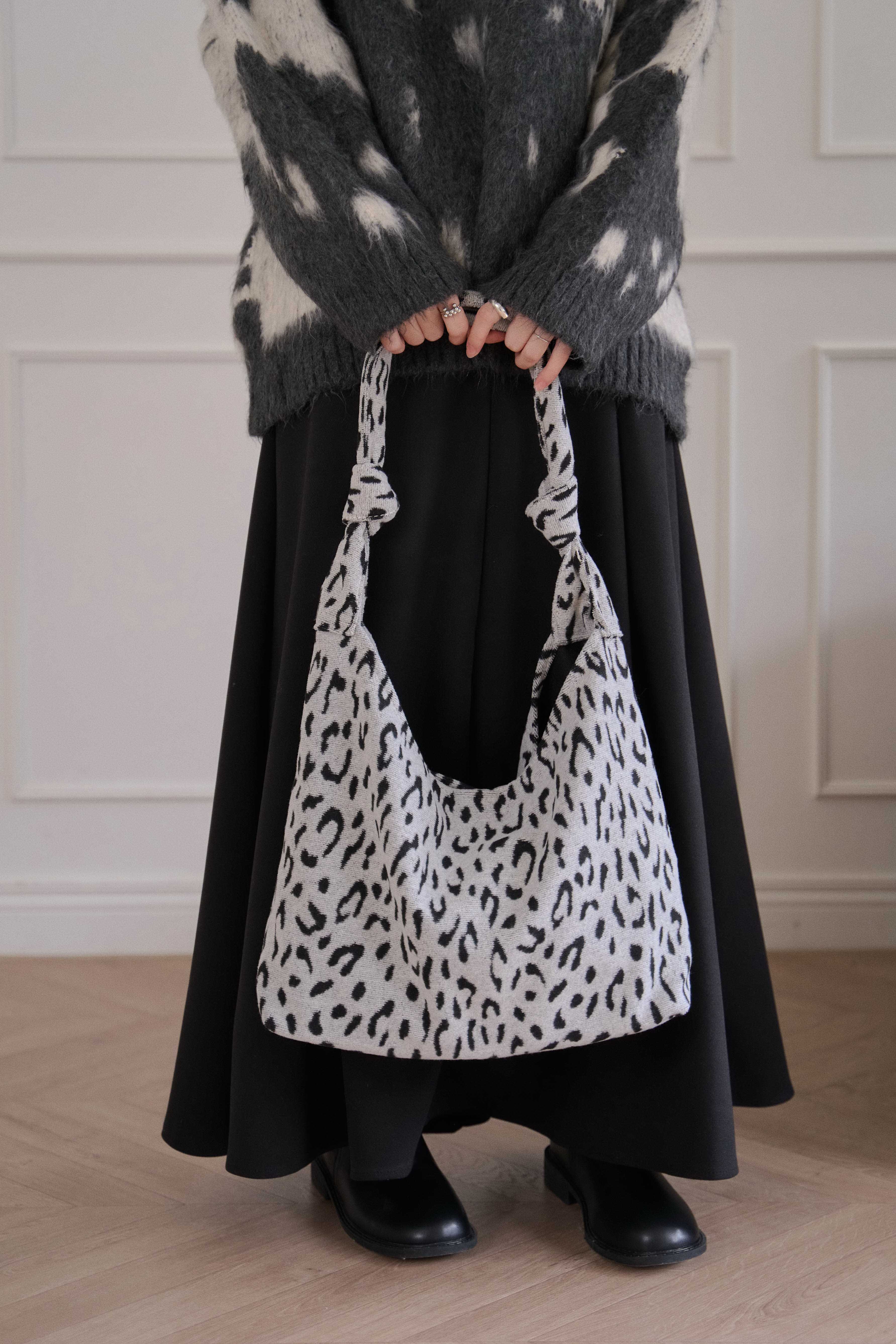 豹紋扭結針織包