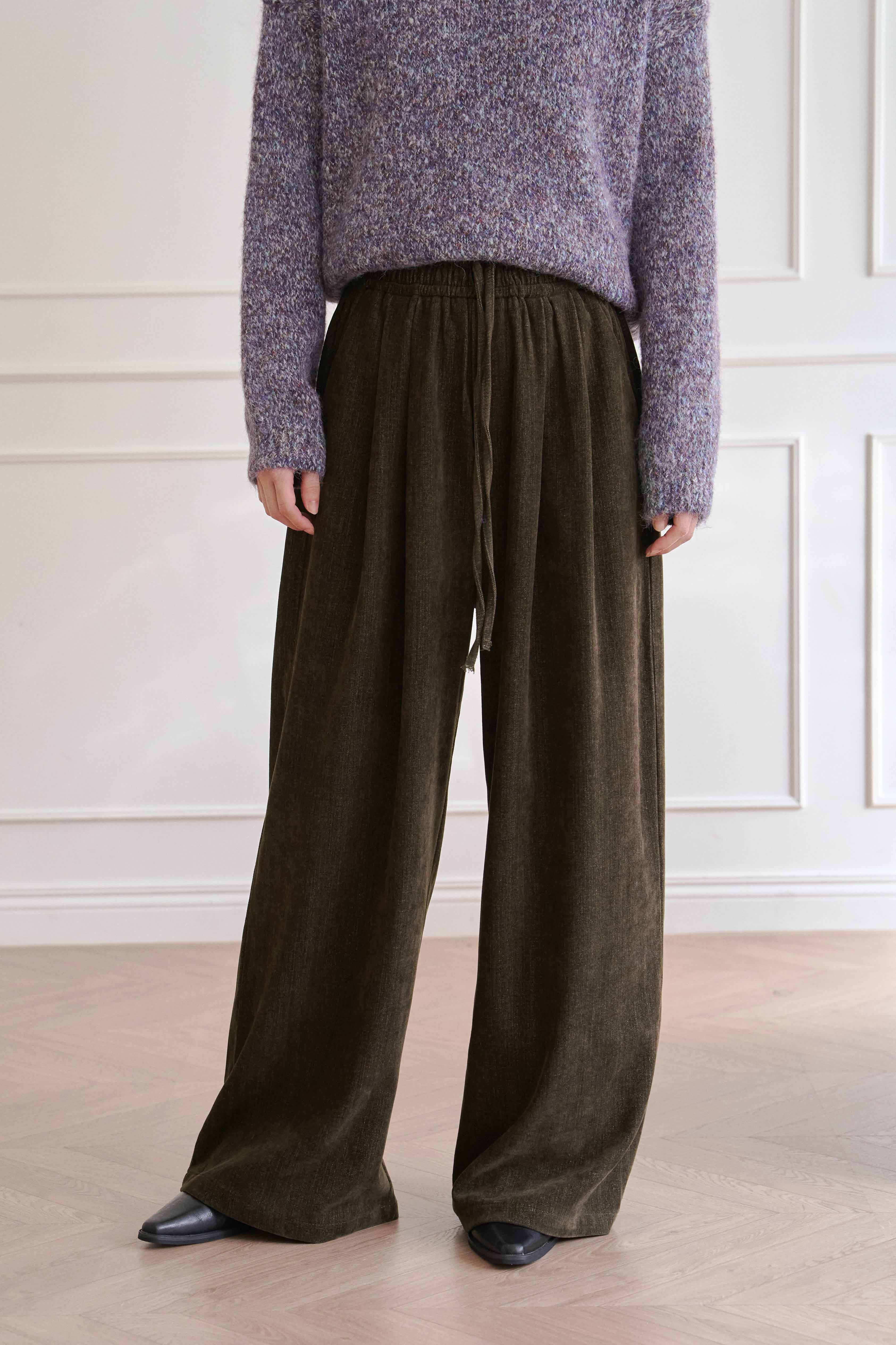 暈染絨面內綁繩寬褲