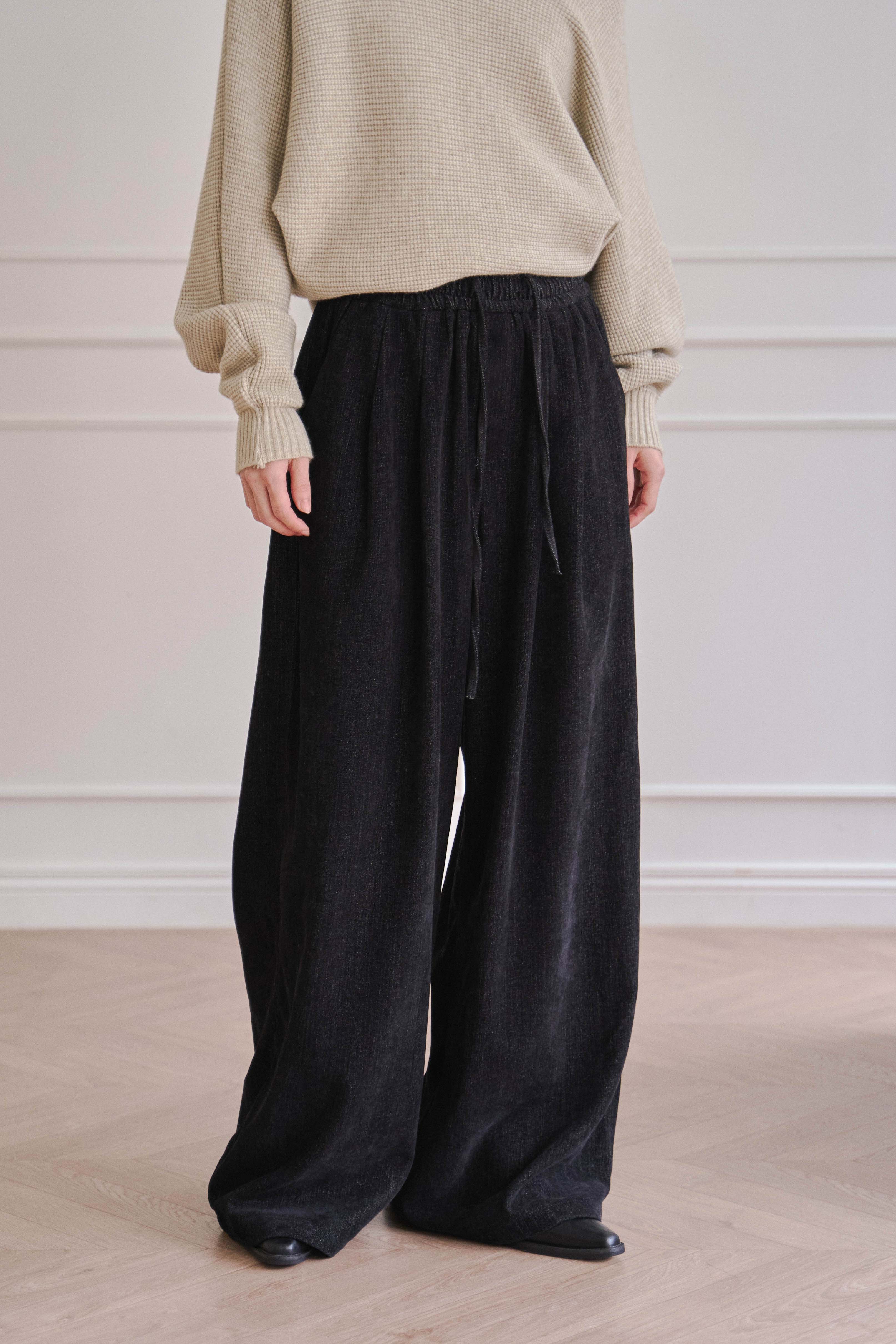 暈染絨面內綁繩寬褲