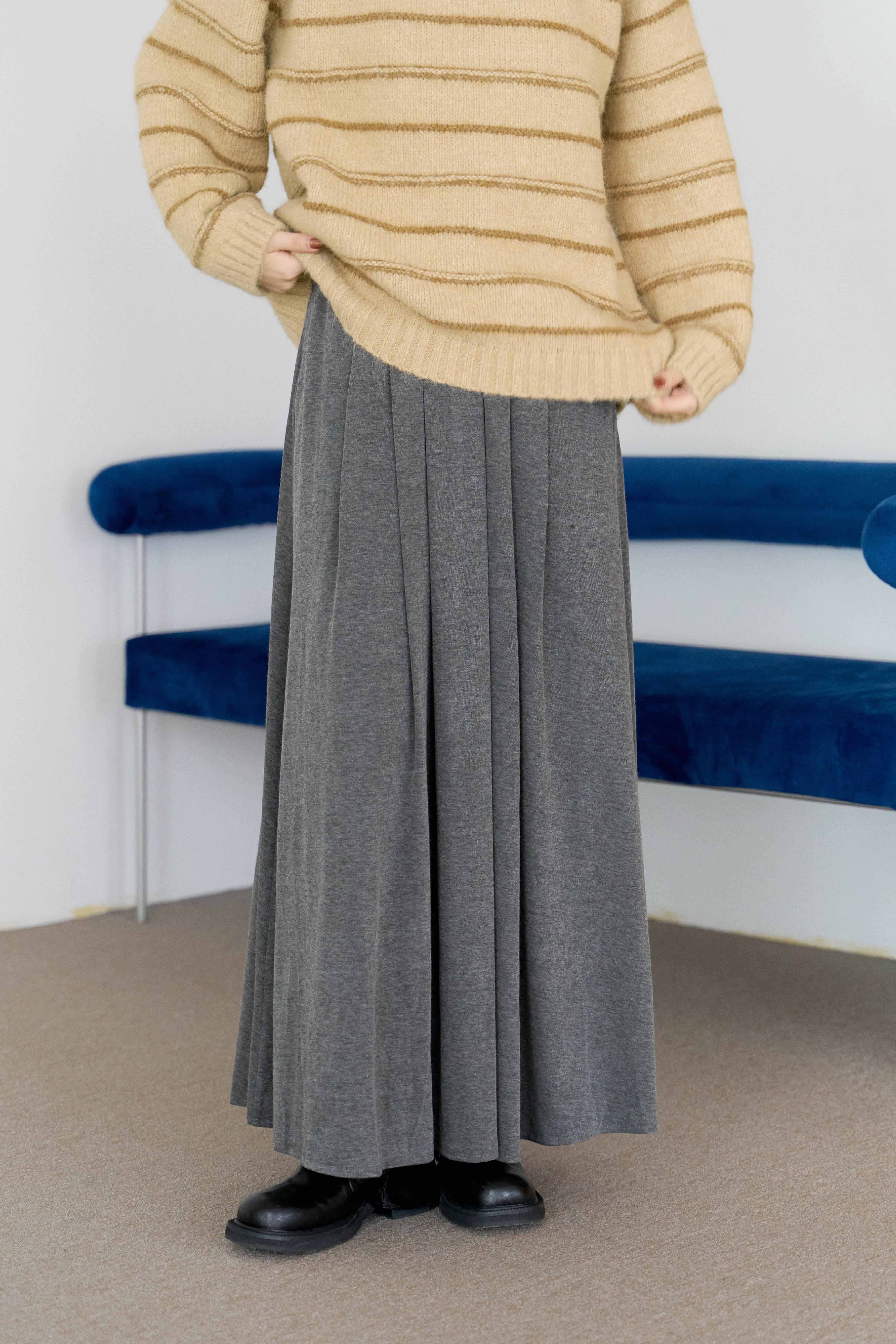 磨毛多壓褶鬆緊長裙