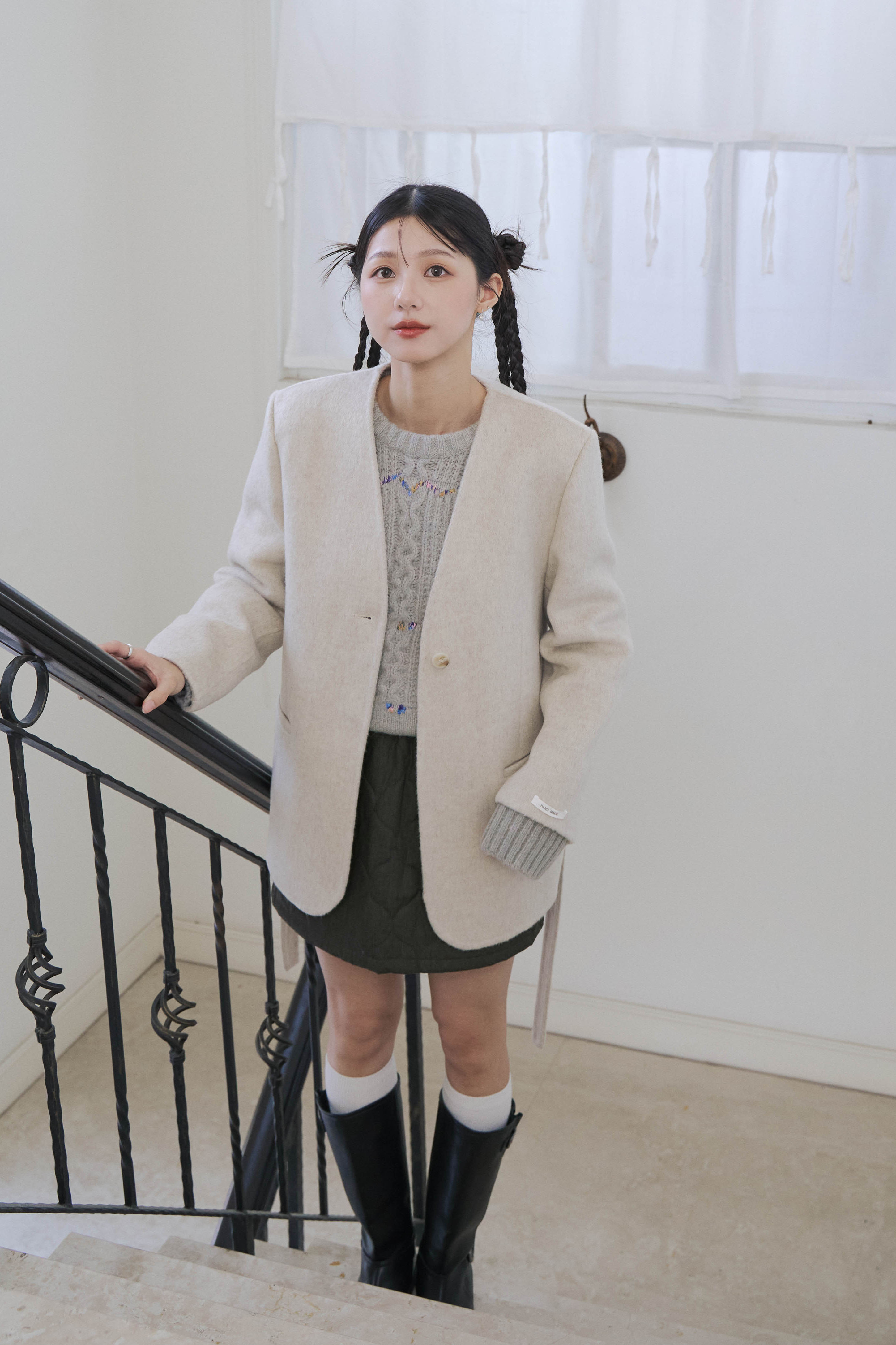 V領單釦羊毛西裝外套