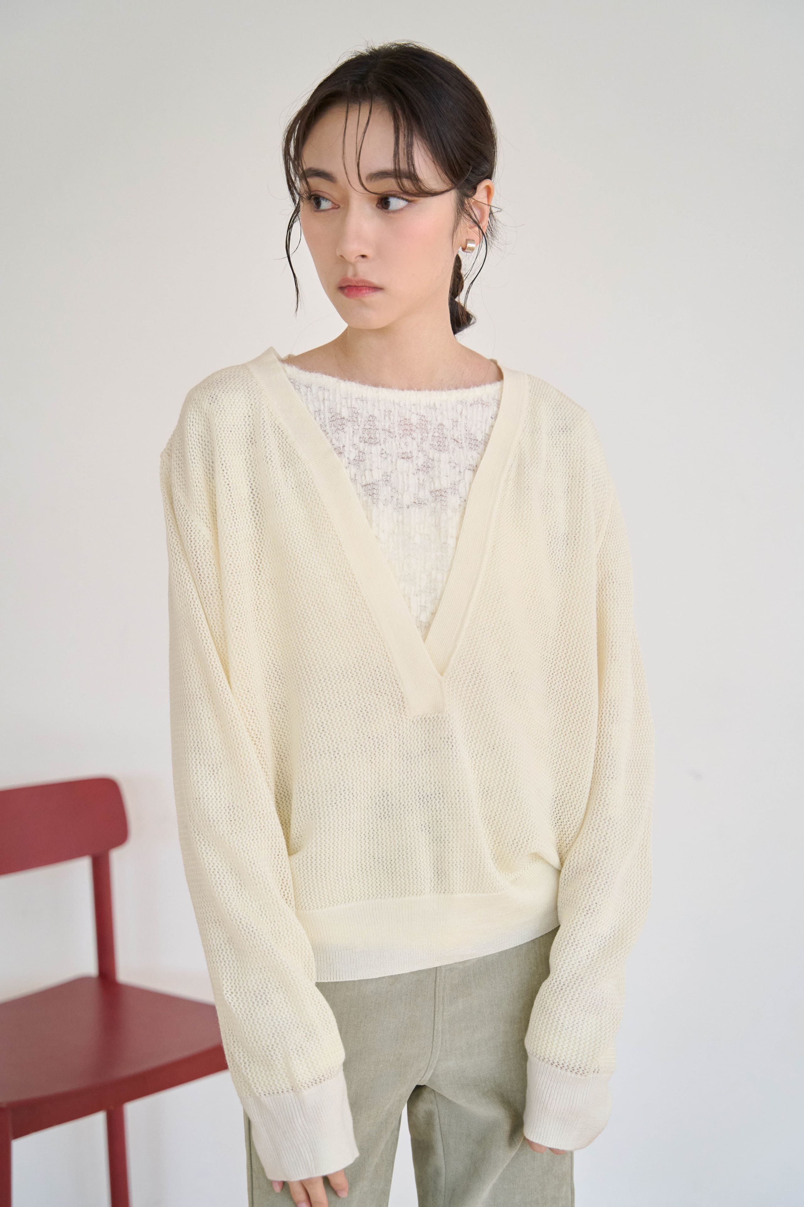 細格織紋大V針織衣