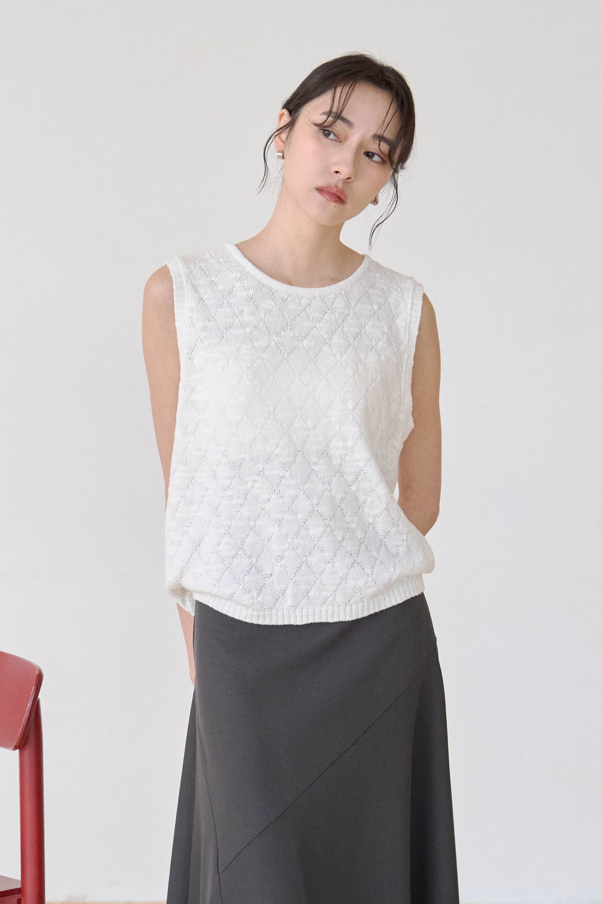 球球菱格紋針織背心