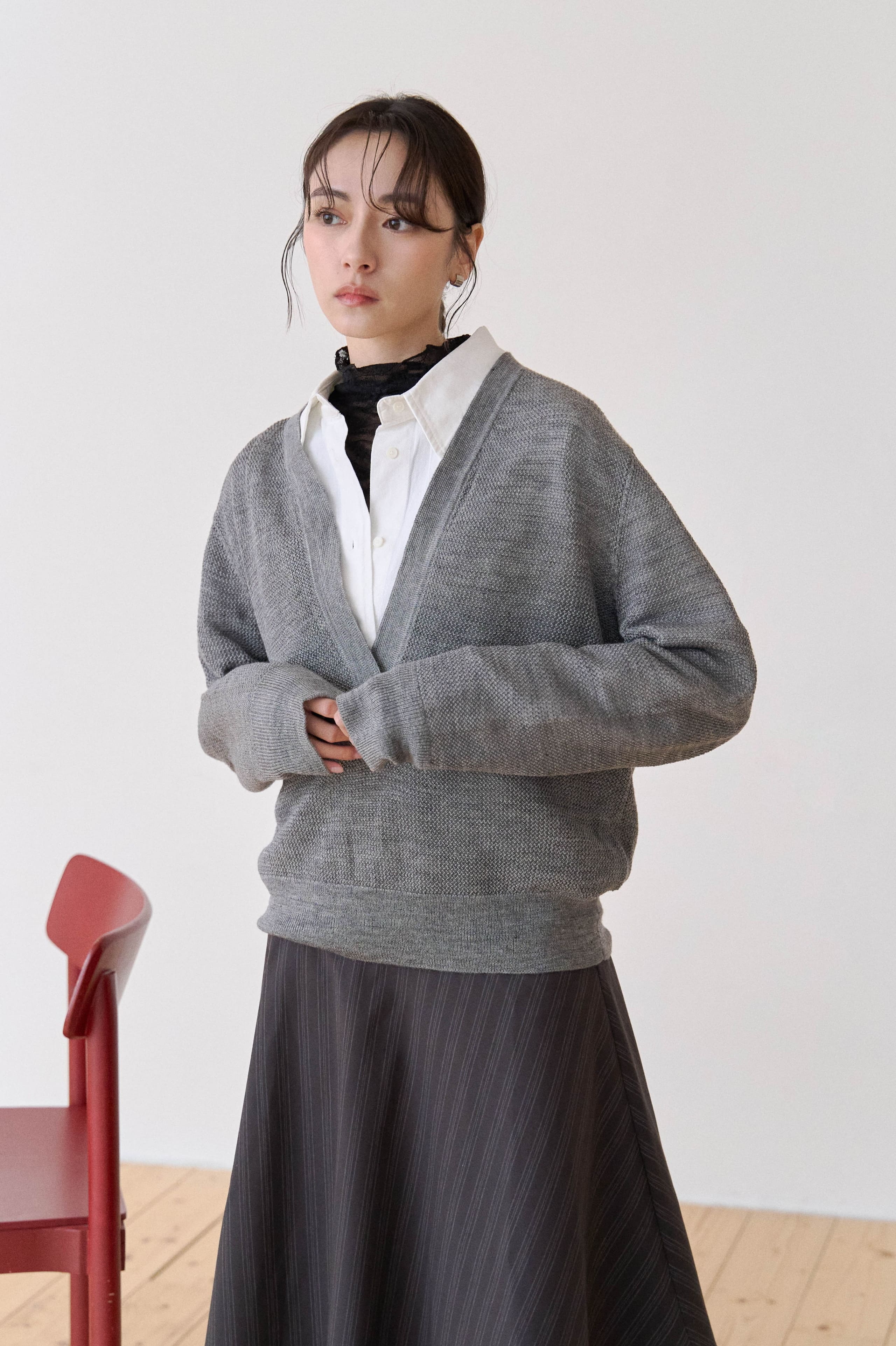 細格織紋大V針織衣