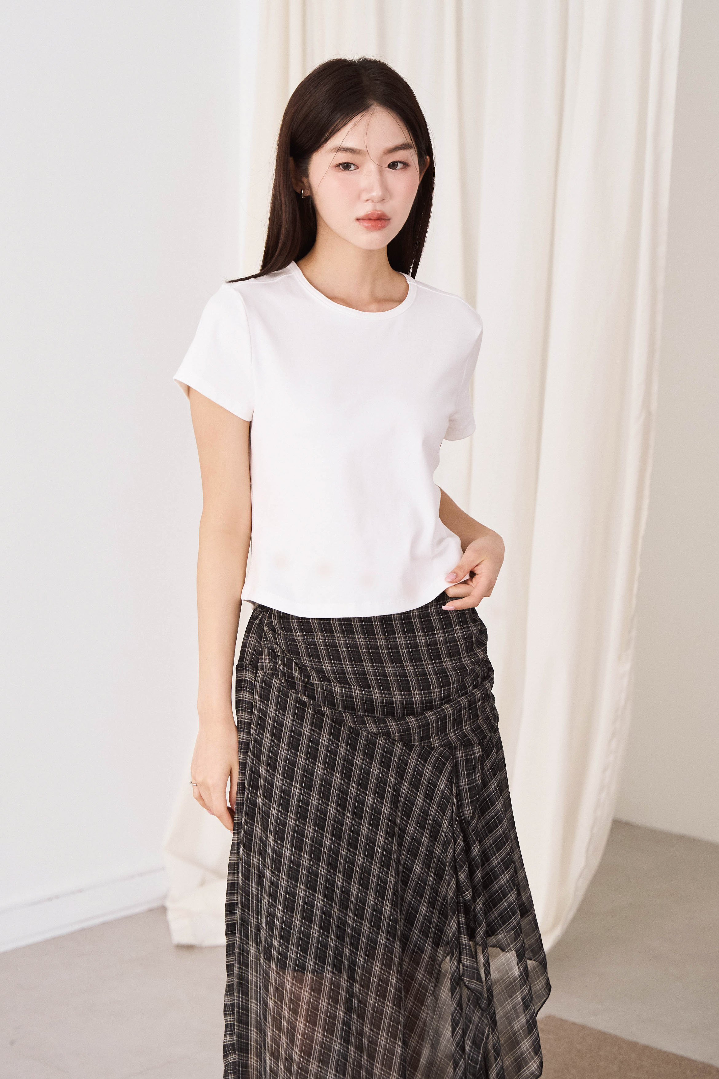 低肩線鬆身挺版棉TEE