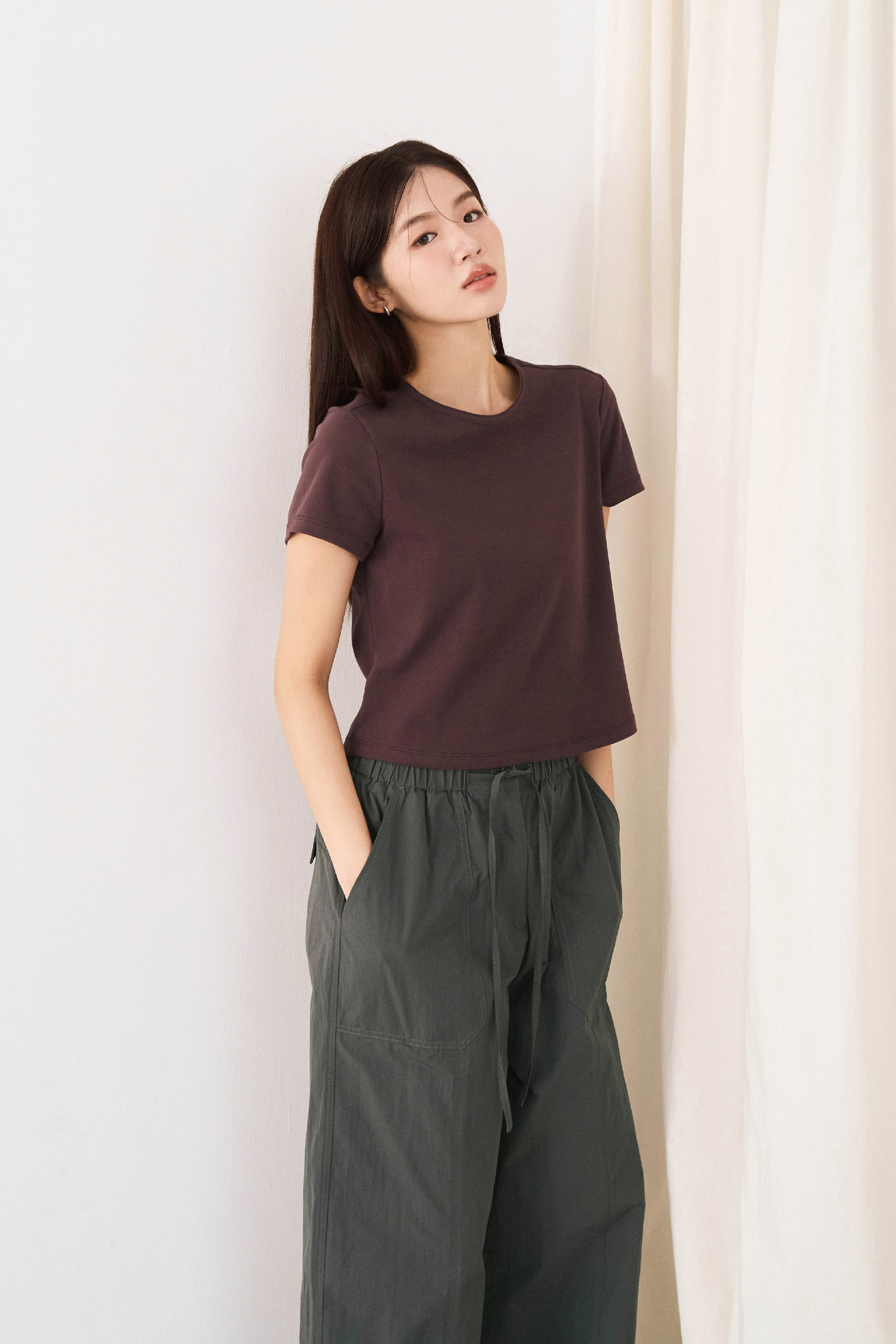低肩線鬆身挺版棉TEE