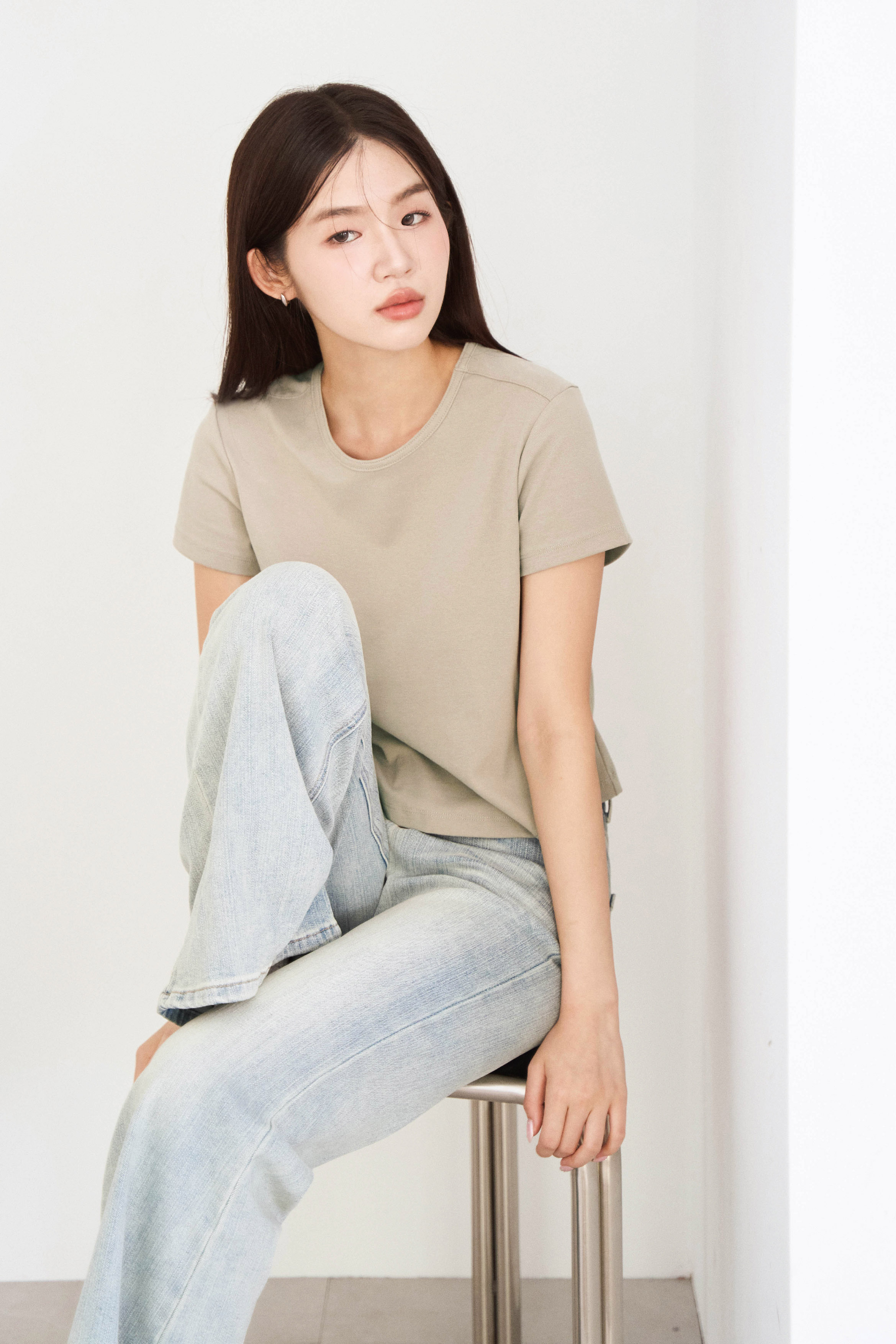 低肩線鬆身挺版棉TEE