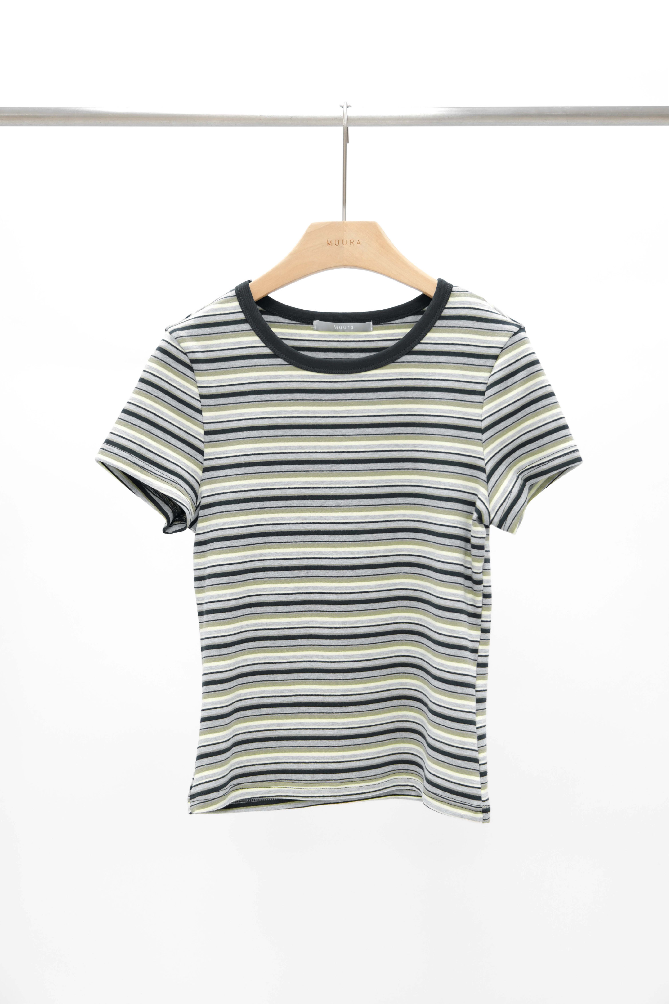 滾邊彩條厚棉TEE
