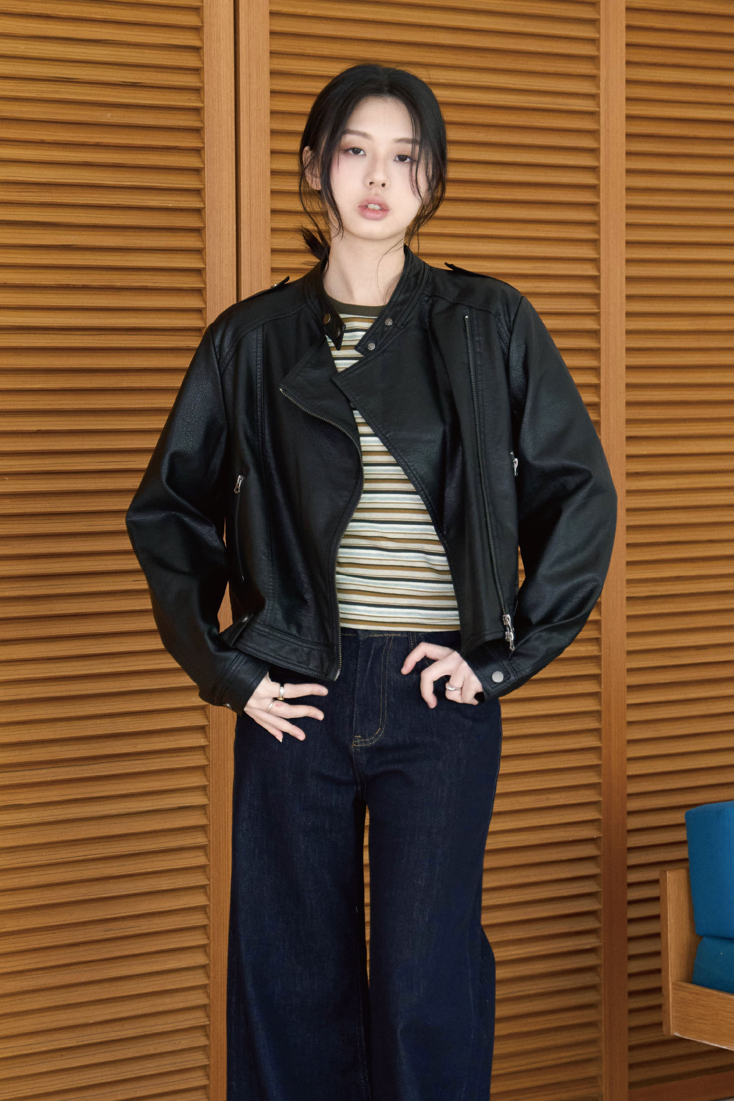 率性立領騎士皮革外套