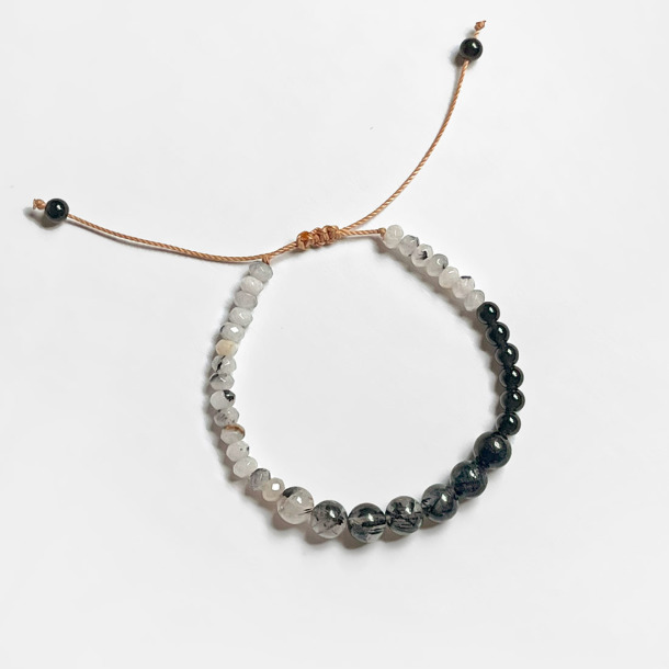 黑曜石黑髮晶蠟線手鍊