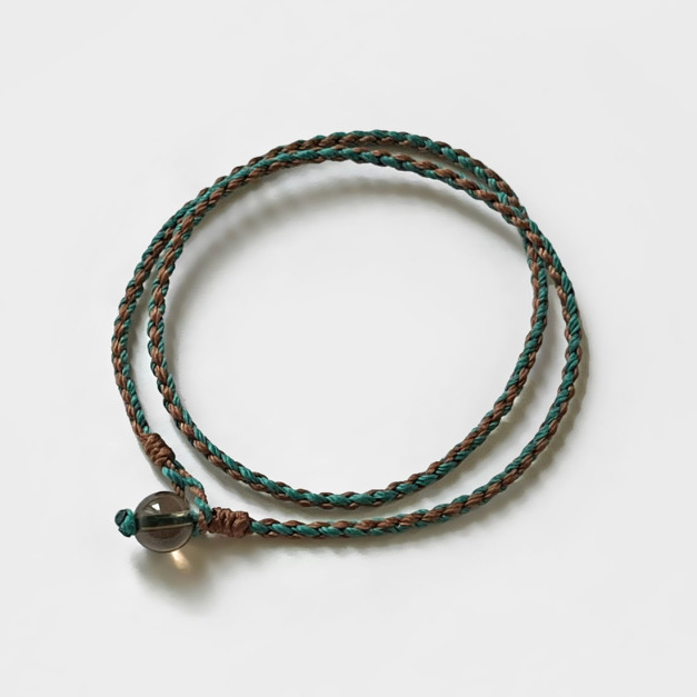 茶晶雙圈蠟線手環 (深藍綠+咖)
