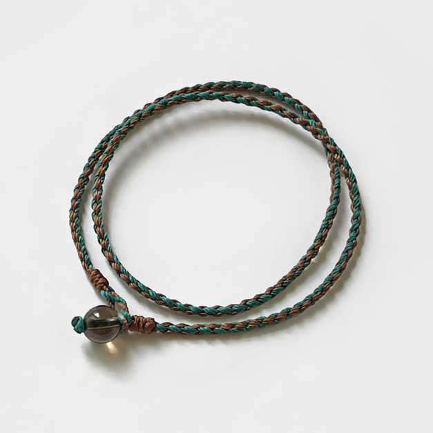 茶晶雙圈蠟線手環 (深藍綠+咖)