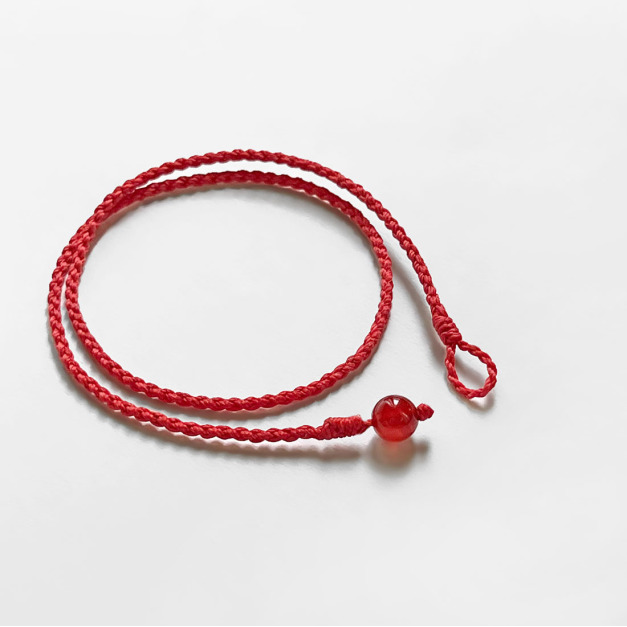 紅瑪瑙雙圈蠟線手環 (正紅)