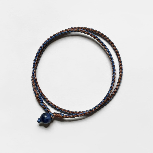 藍紋石雙圈蠟線手環 (深藍+咖)